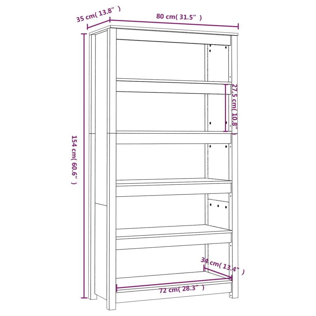 Bibliothèque Noir 80x35x154 cm Bois de pin massif