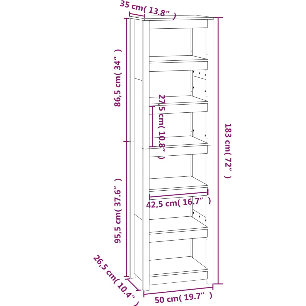 Bibliothèque Marron miel 50x35x183 cm Bois de pin massif