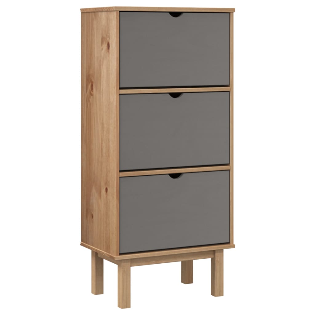 Armoire à chaussures 3 tiroirs Marron et gris Bois pin massif