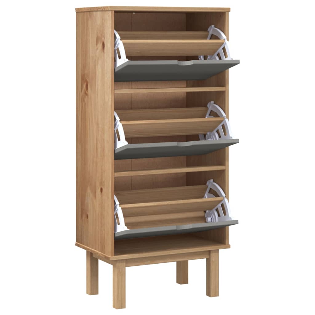 Armoire à chaussures 3 tiroirs Marron et gris Bois pin massif