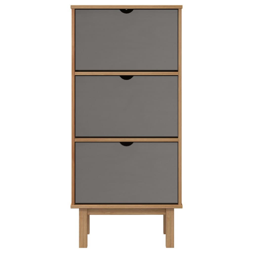 Armoire à chaussures 3 tiroirs Marron et gris Bois pin massif