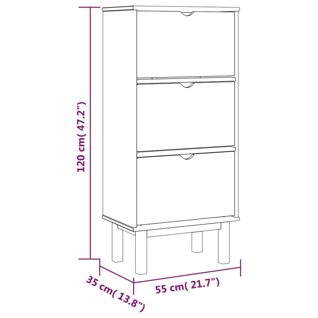 Armoire à chaussures 3 tiroirs Marron et gris Bois pin massif