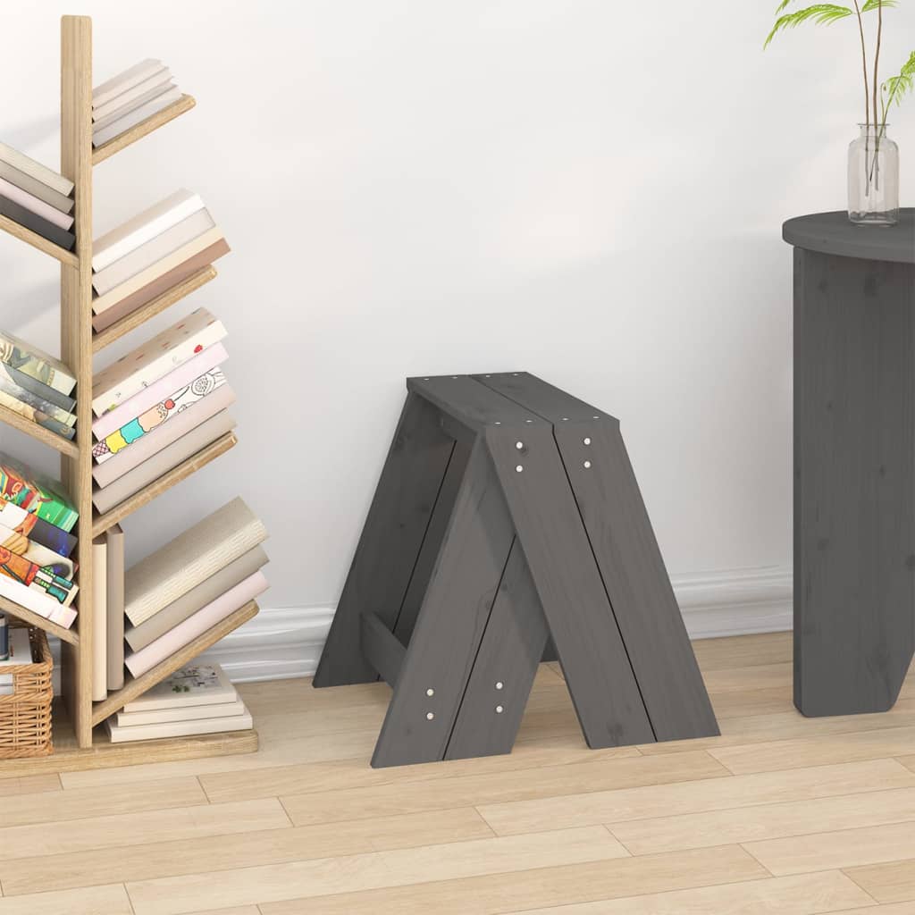 Tabourets lot de 2 gris 40x40x45 cm bois massif de pin