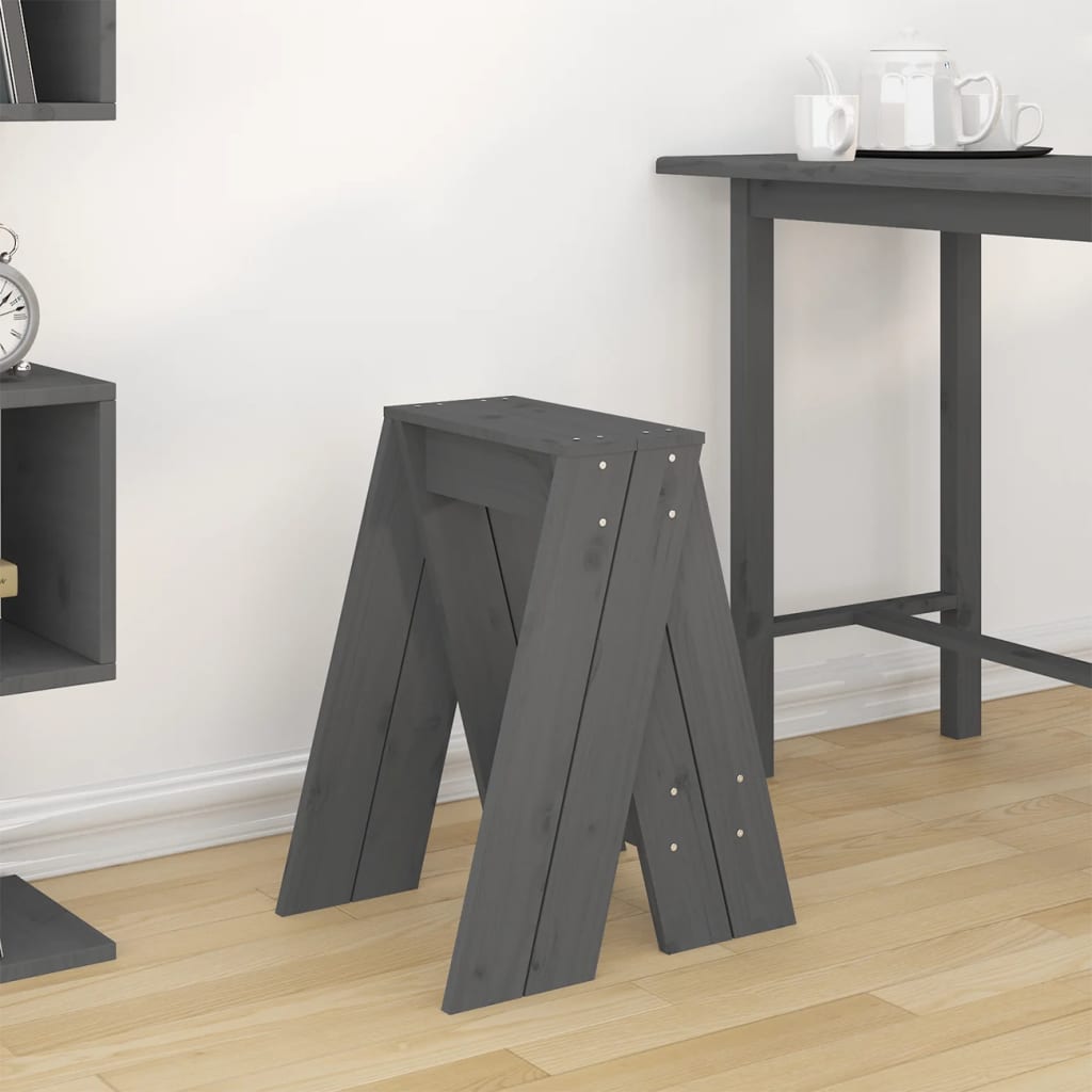 Tabourets lot de 2 gris 40x40x60 cm bois massif de pin