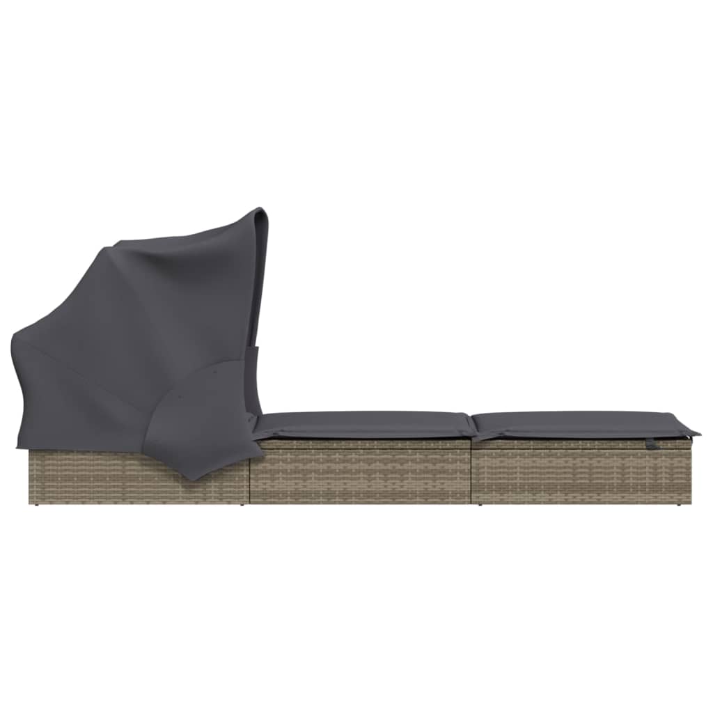 Transat avec toit pliable gris 213x63x97 cm résine tressée