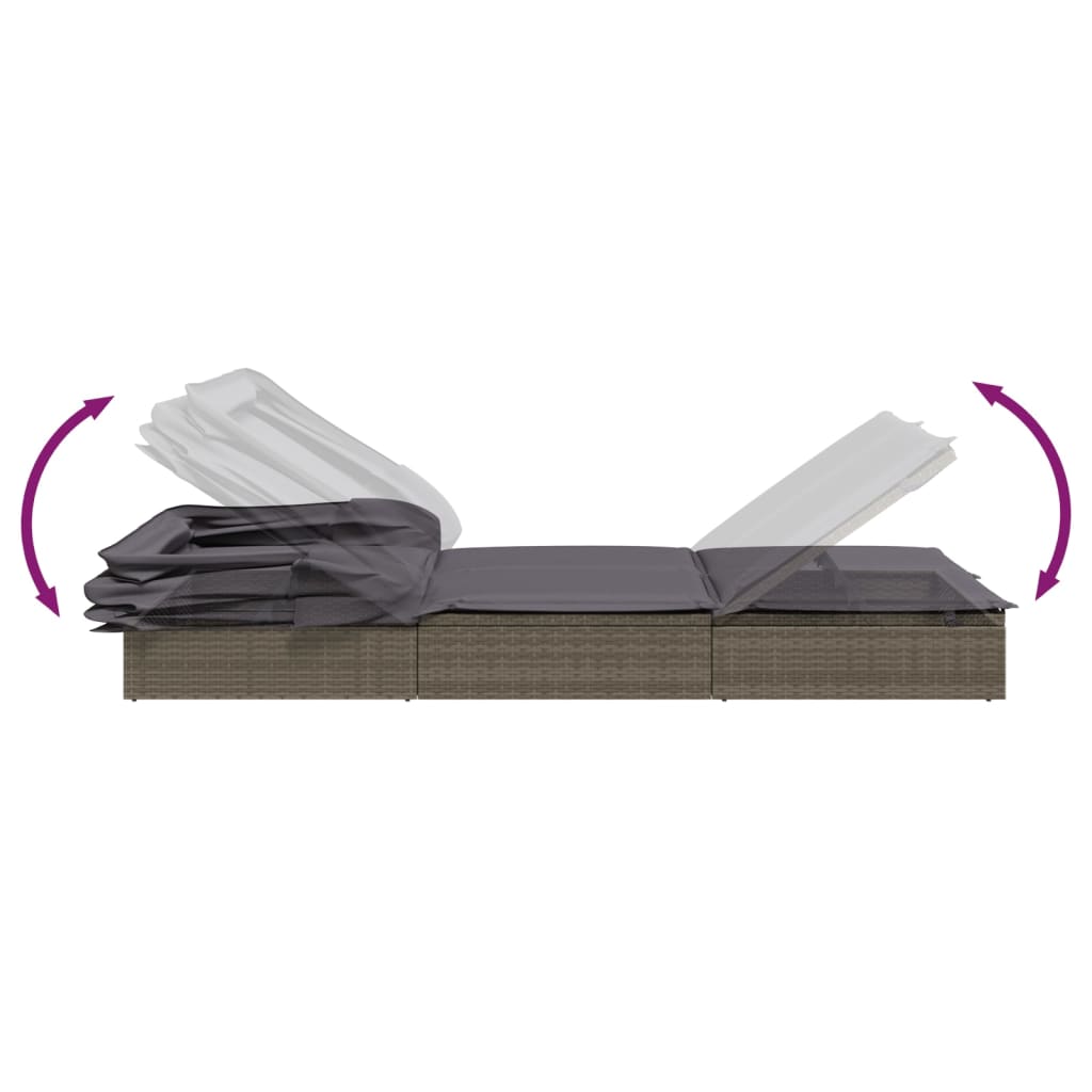 Transat avec toit pliable gris 213x63x97 cm résine tressée