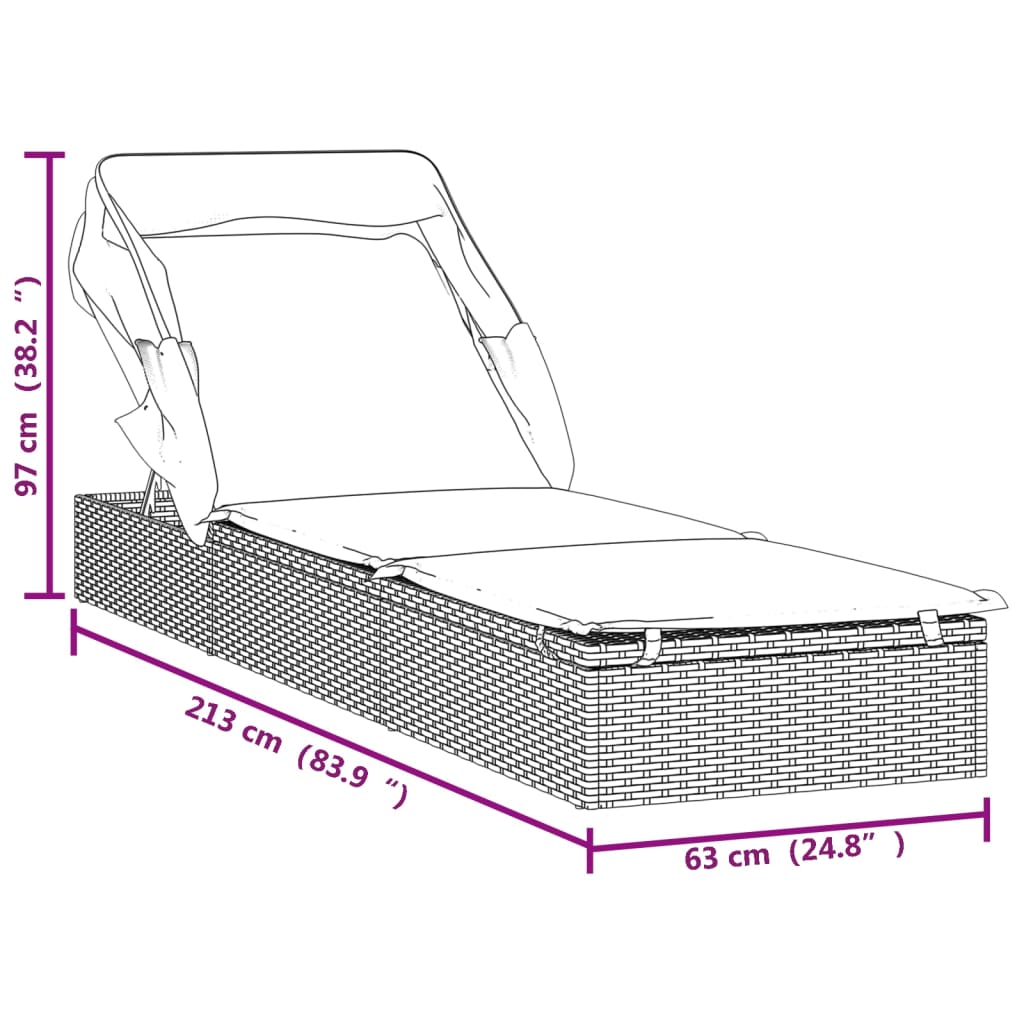 Transat avec toit pliable gris 213x63x97 cm résine tressée