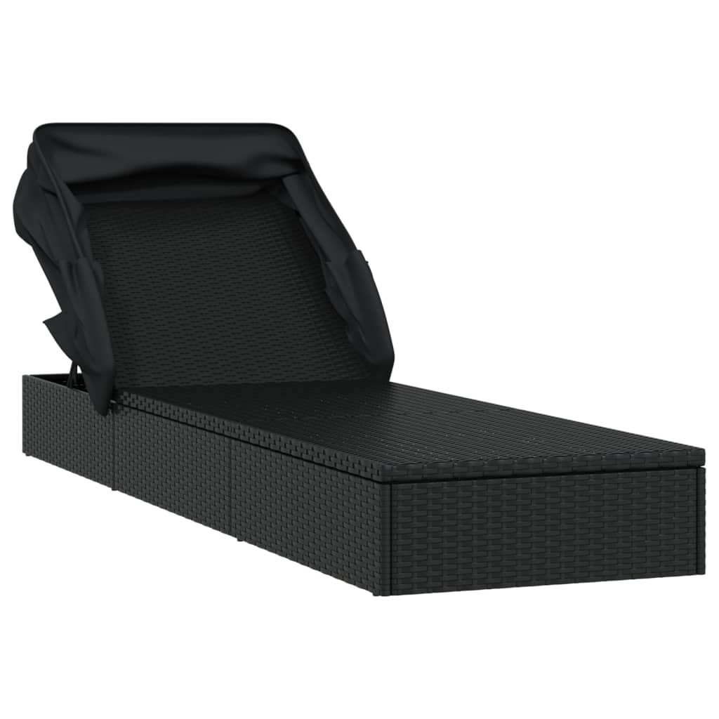 Transat avec toit pliable noir 213x63x97 cm résine tressée