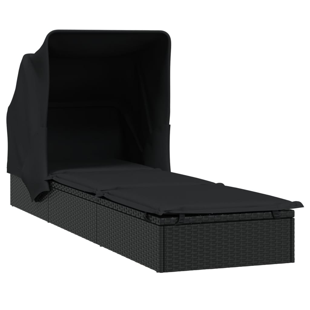 Transat avec toit pliable noir 213x63x97 cm résine tressée