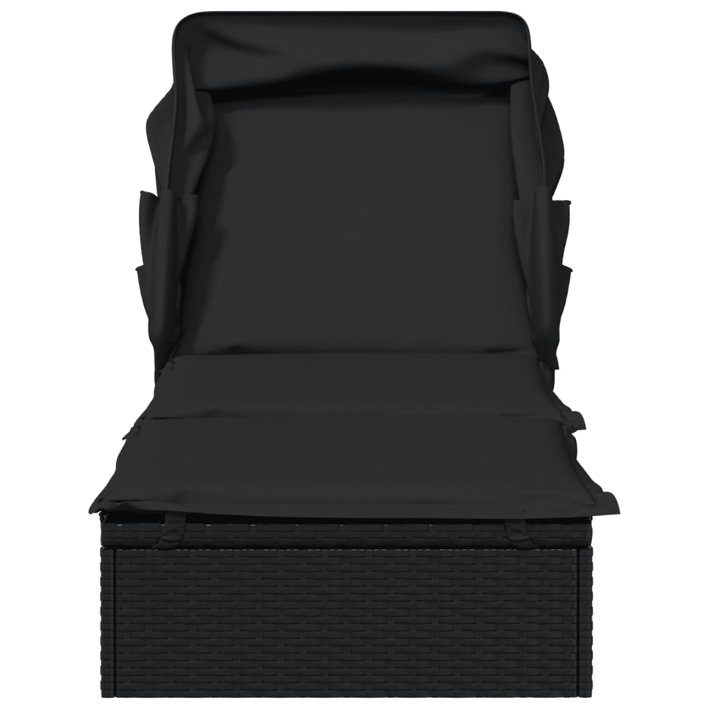 Transat avec toit pliable noir 213x63x97 cm résine tressée