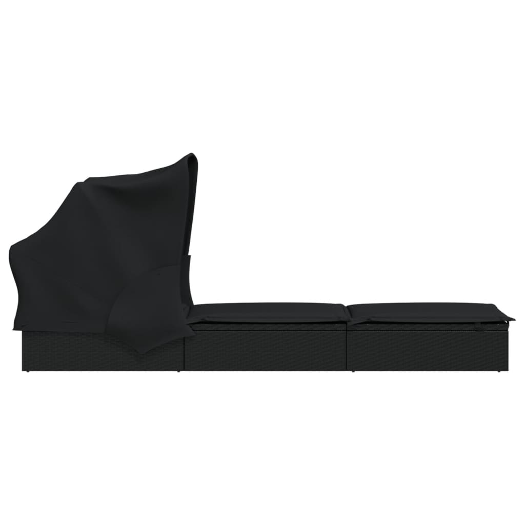 Transat avec toit pliable noir 213x63x97 cm résine tressée