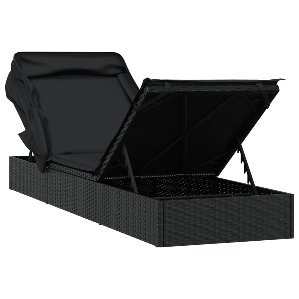 Transat avec toit pliable noir 213x63x97 cm résine tressée