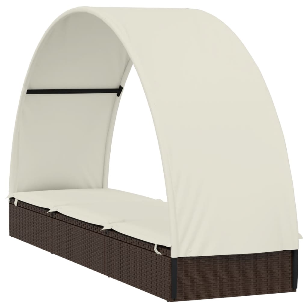 Chaise longue avec toit rond marron 211x57x140cm résine tressée