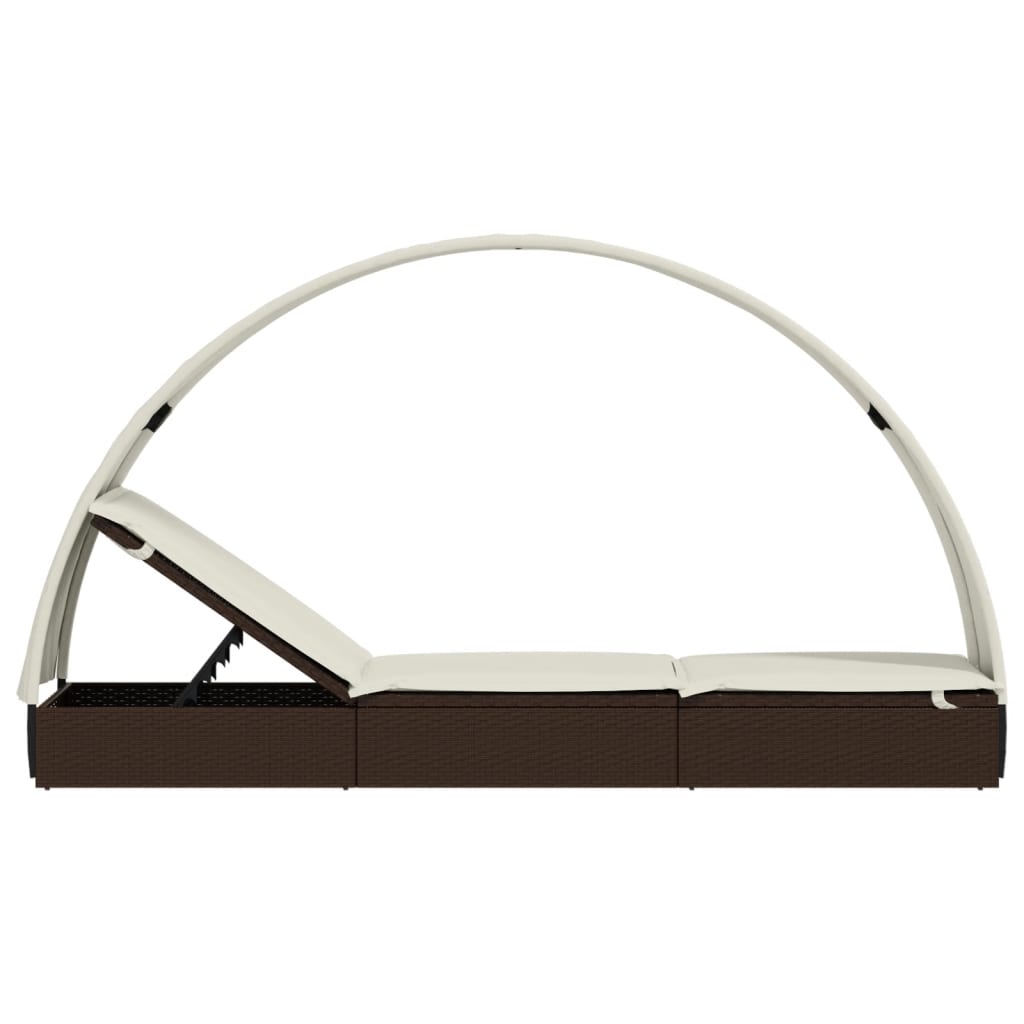 Chaise longue avec toit rond marron 211x57x140cm résine tressée