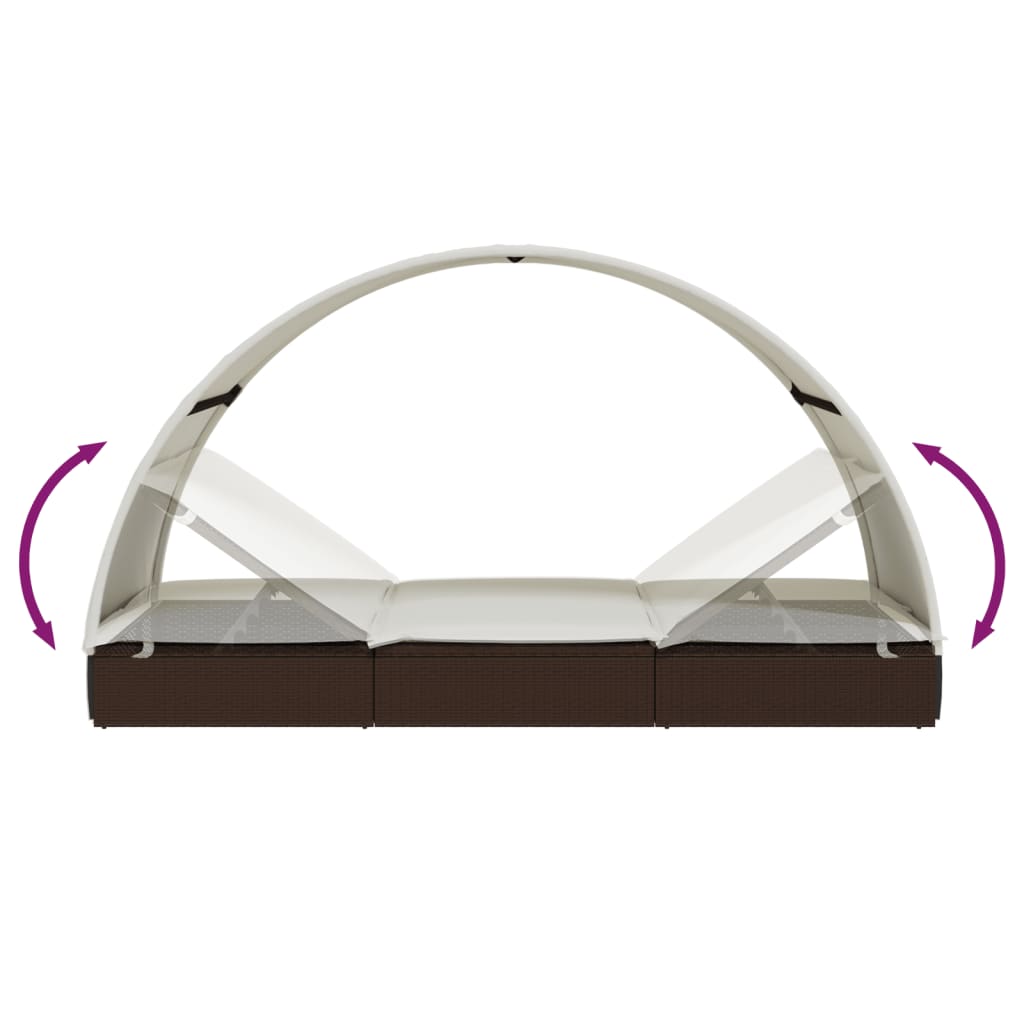 Chaise longue avec toit rond marron 211x57x140cm résine tressée