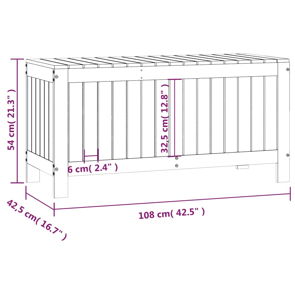 Boîte de rangement de jardin Noir 108x42,5x54cm Bois massif pin