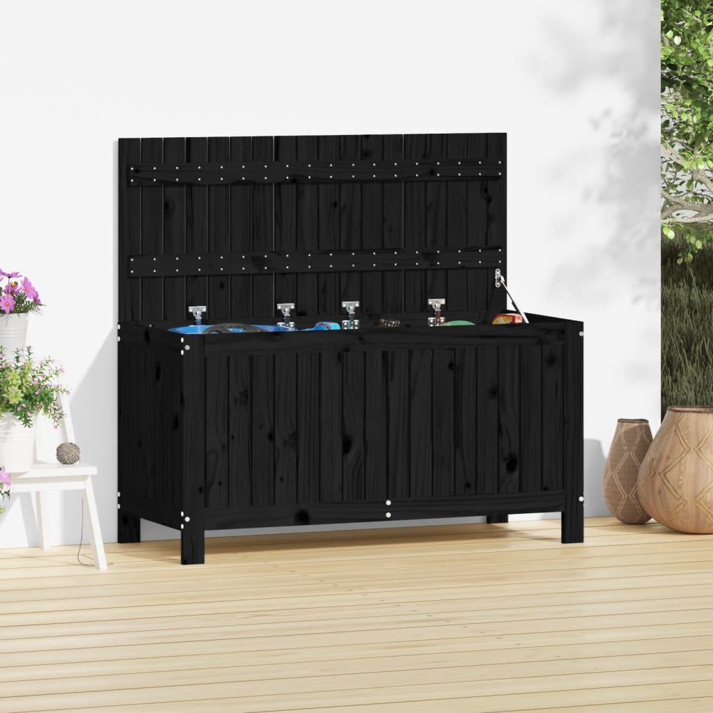 Boîte de rangement de jardin Noir 115x49x60 cm Bois massif pin
