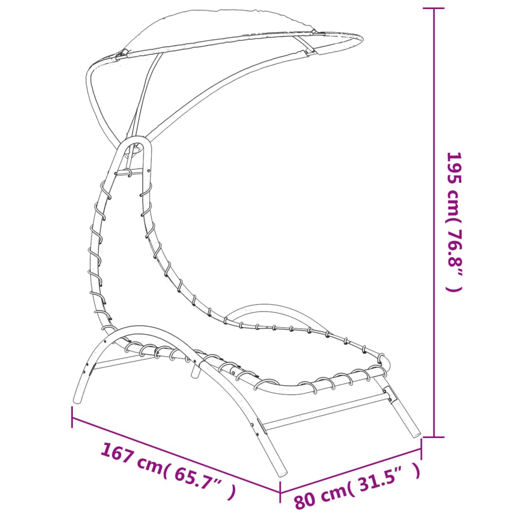 Chaise longue avec auvent crème 167x80x195 cm tissu et acier