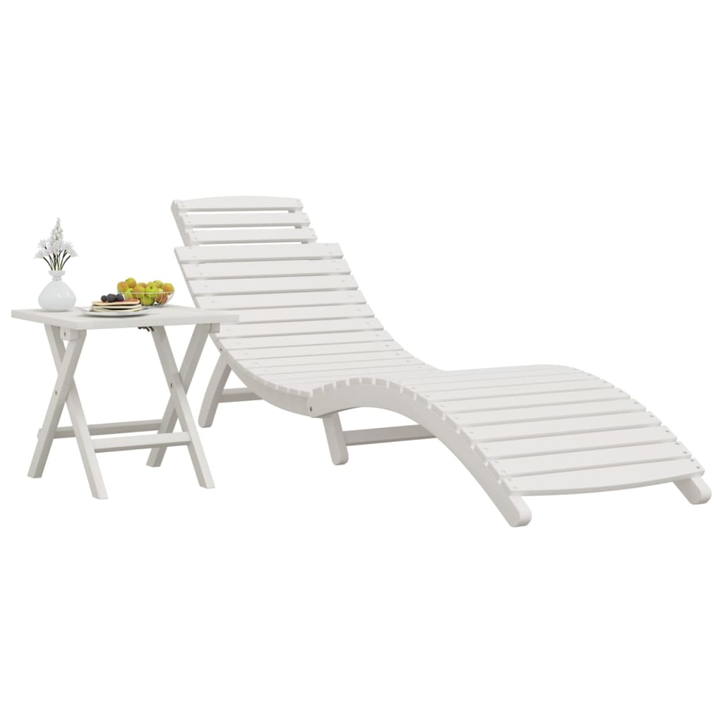 Chaise longue avec table blanc bois massif d'acacia