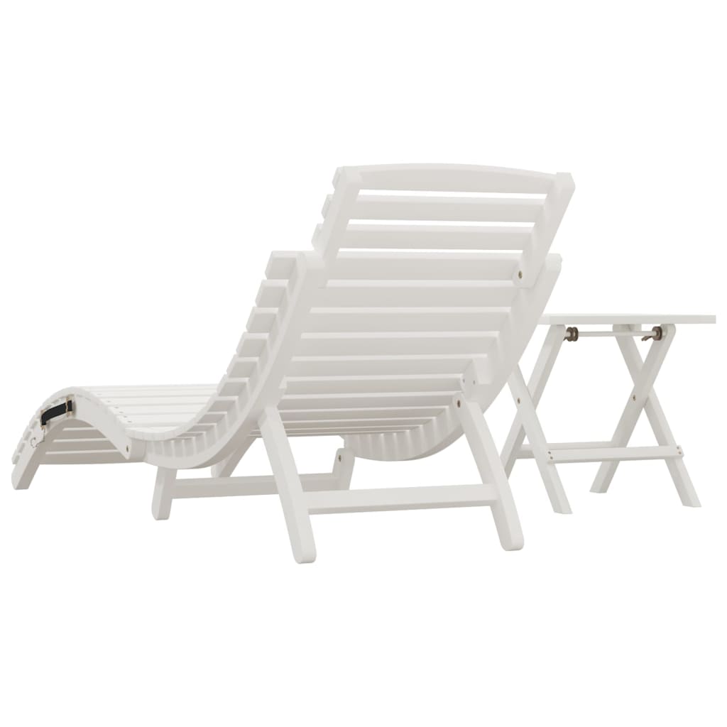 Chaise longue avec table blanc bois massif d'acacia