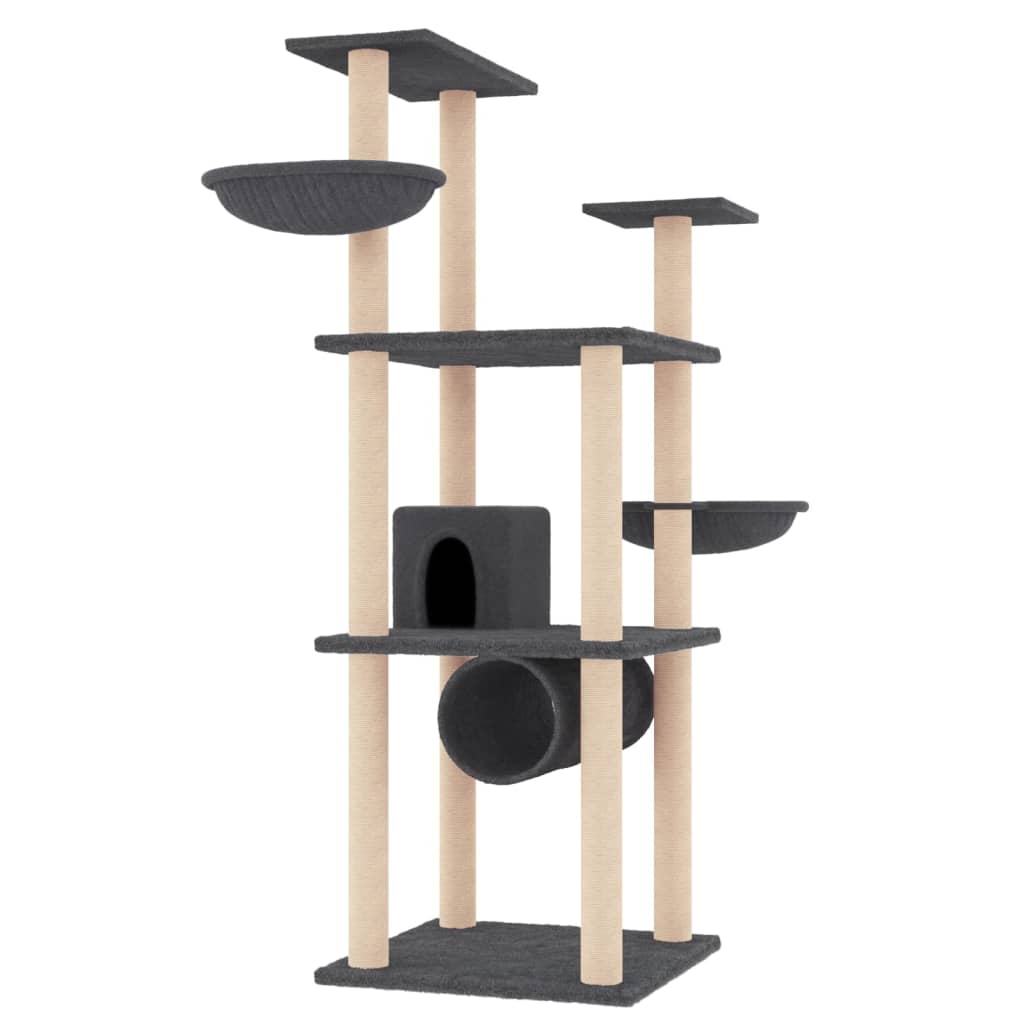 Arbre à chat avec griffoirs en sisal gris foncé 141 cm