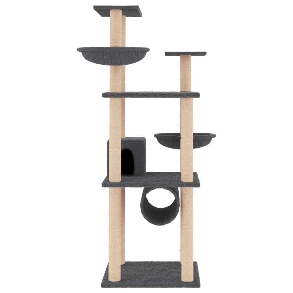 Arbre à chat avec griffoirs en sisal gris foncé 141 cm