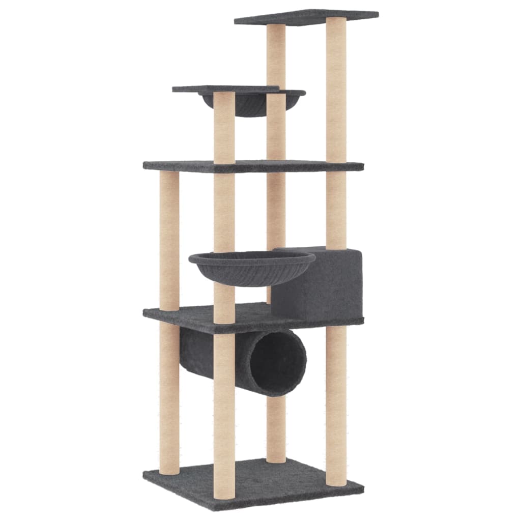 Arbre à chat avec griffoirs en sisal gris foncé 141 cm