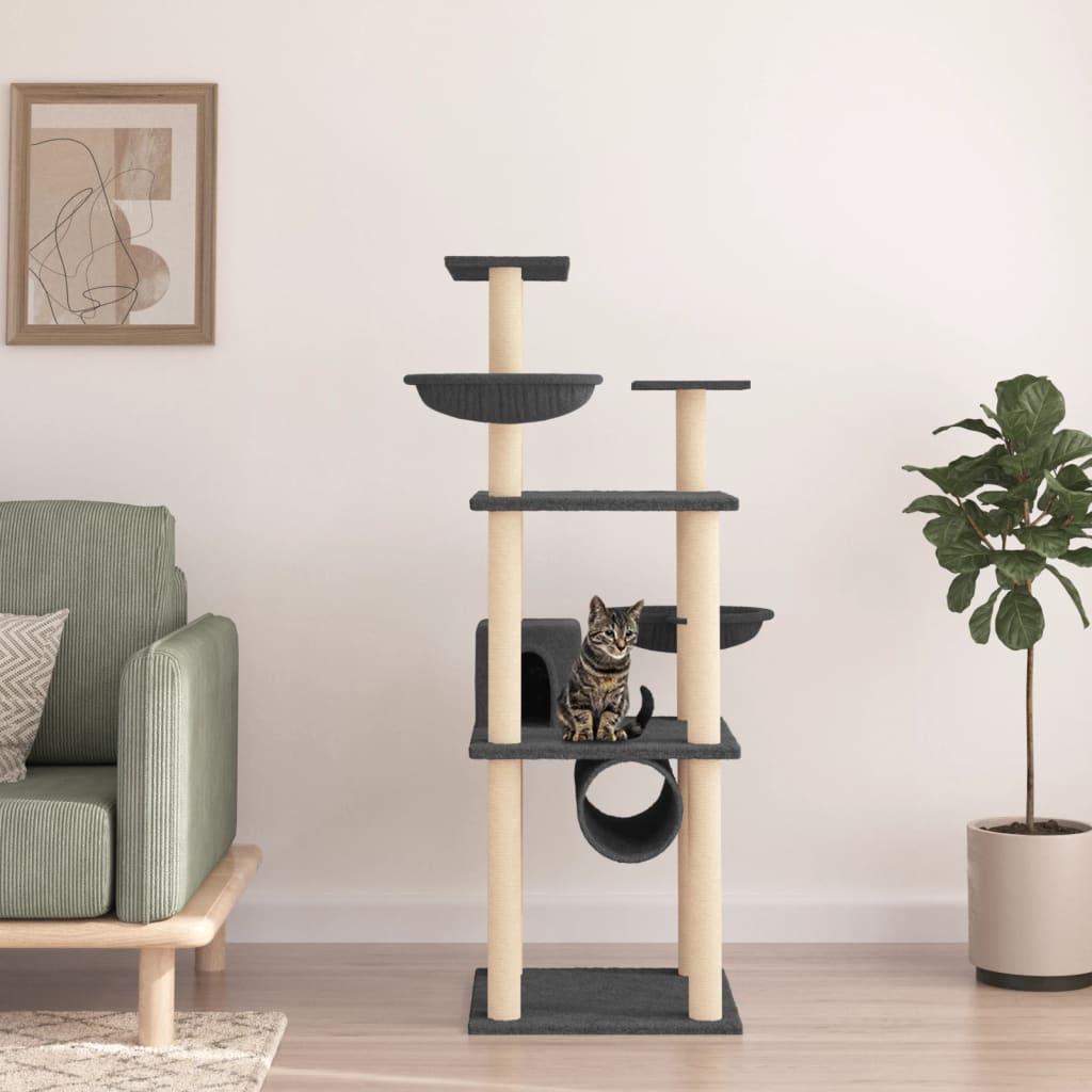 Arbre à chat avec griffoirs en sisal gris foncé 141 cm