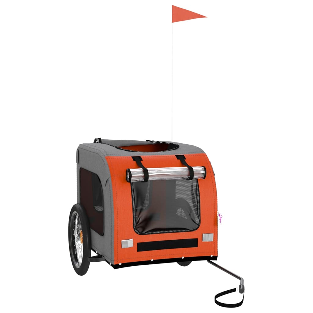 Remorque de vélo pour chien orange et gris tissu oxford et fer