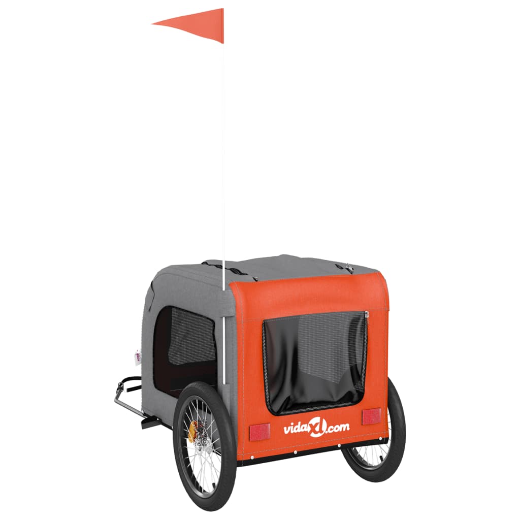 Remorque de vélo pour chien orange et gris tissu oxford et fer