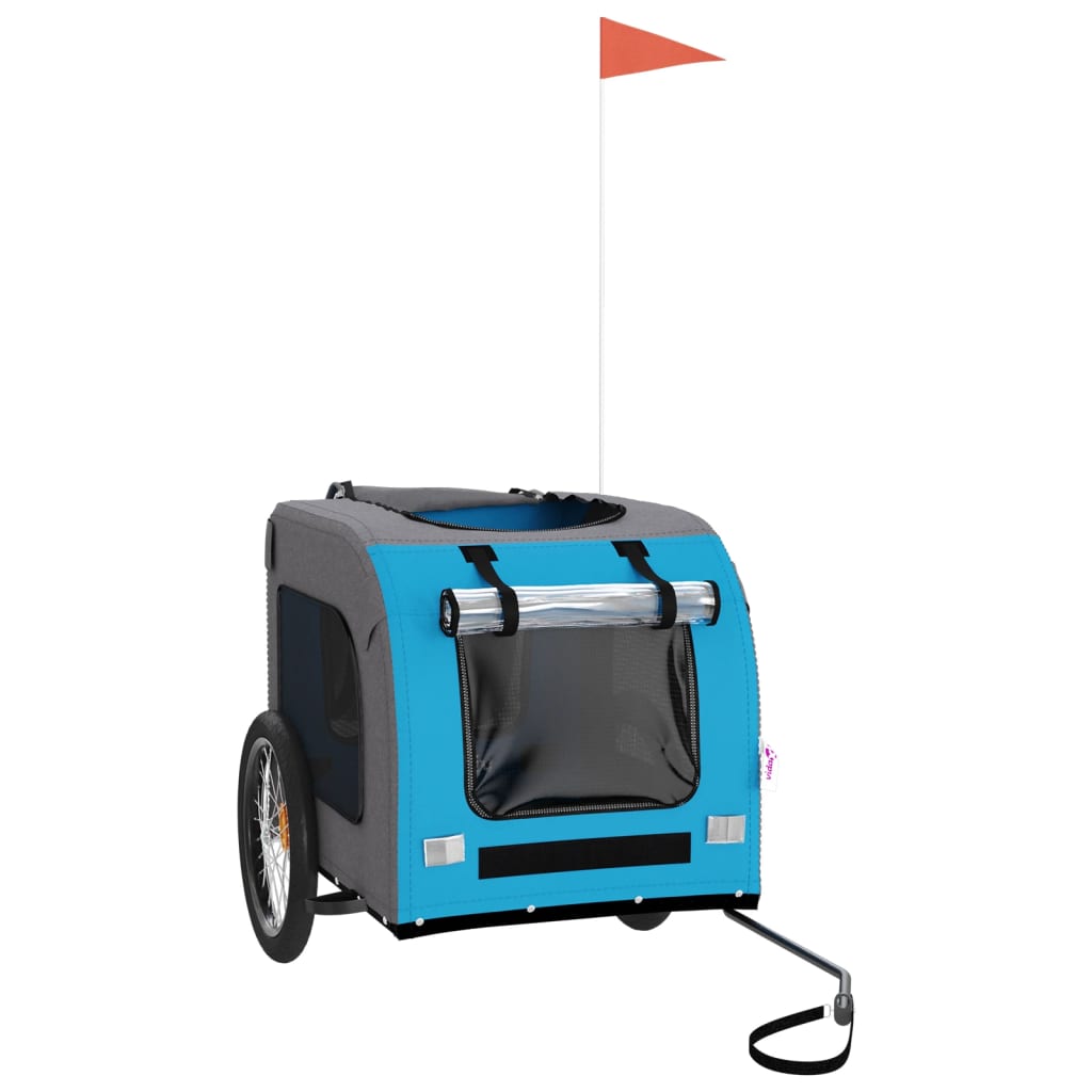 Remorque de vélo pour chien bleu et gris tissu oxford et fer