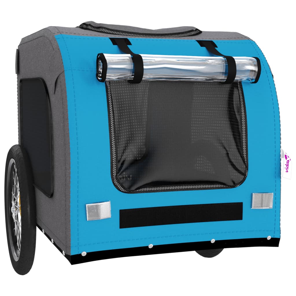 Remorque de vélo pour chien bleu et gris tissu oxford et fer