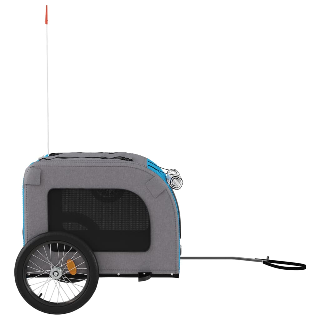 Remorque de vélo pour chien bleu et gris tissu oxford et fer
