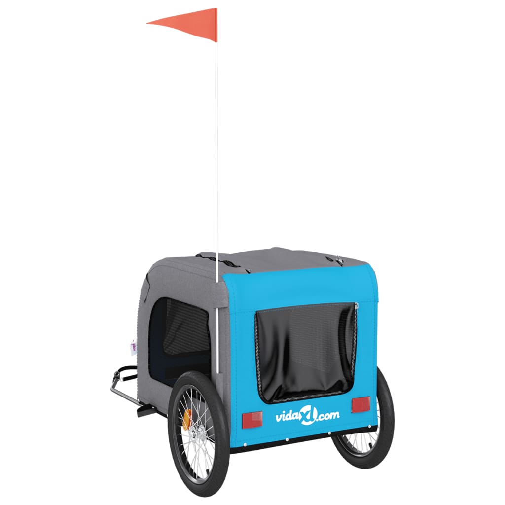 Remorque de vélo pour chien bleu et gris tissu oxford et fer