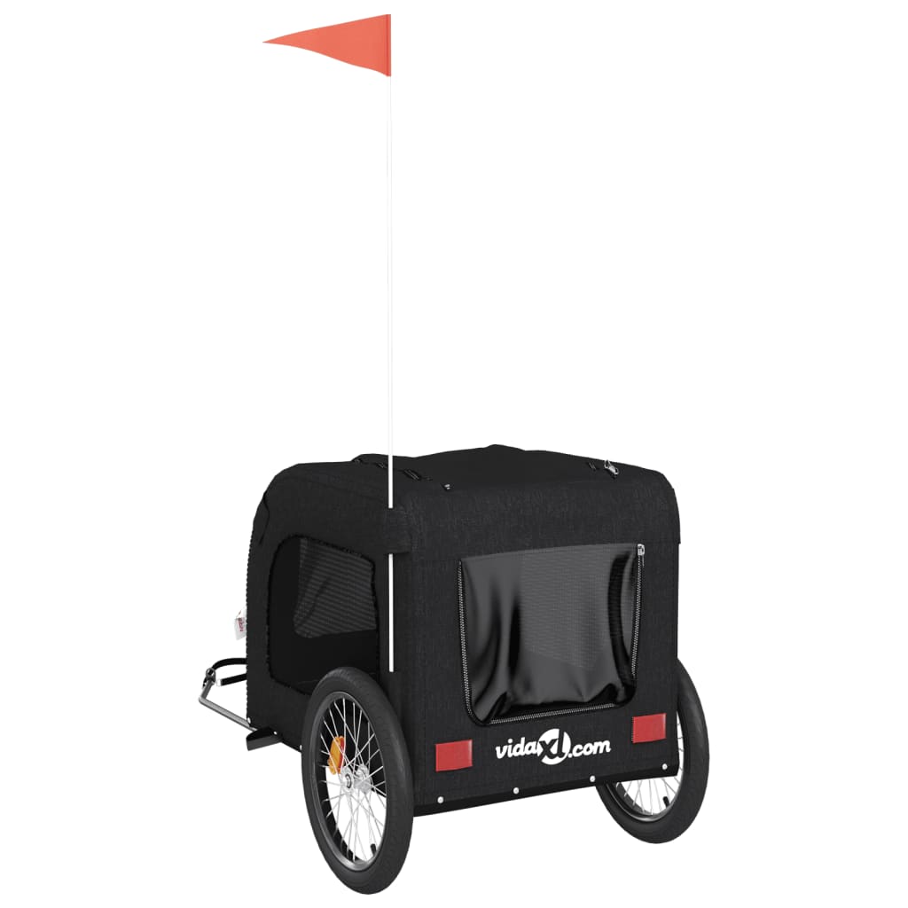 Remorque de vélo pour chien noir tissu oxford et fer