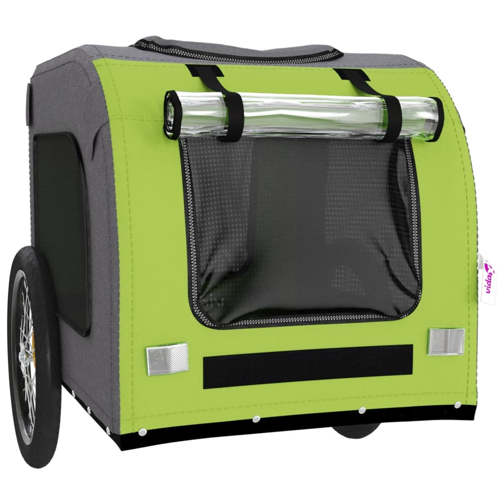 Remorque de vélo pour chien vert et gris tissu oxford et fer