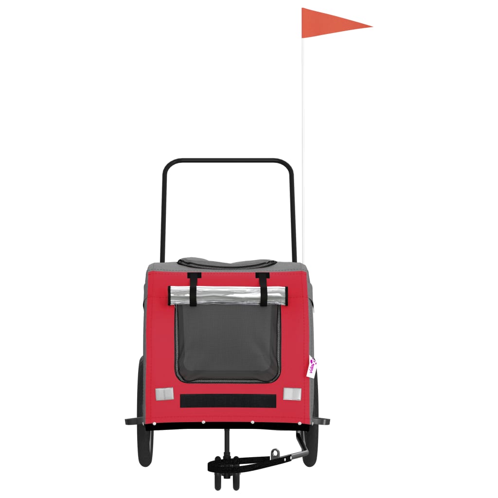 Remorque de vélo pour chien rouge et gris tissu oxford et fer