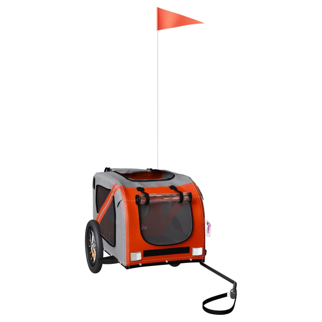 Remorque de vélo pour chien orange et gris tissu oxford et fer
