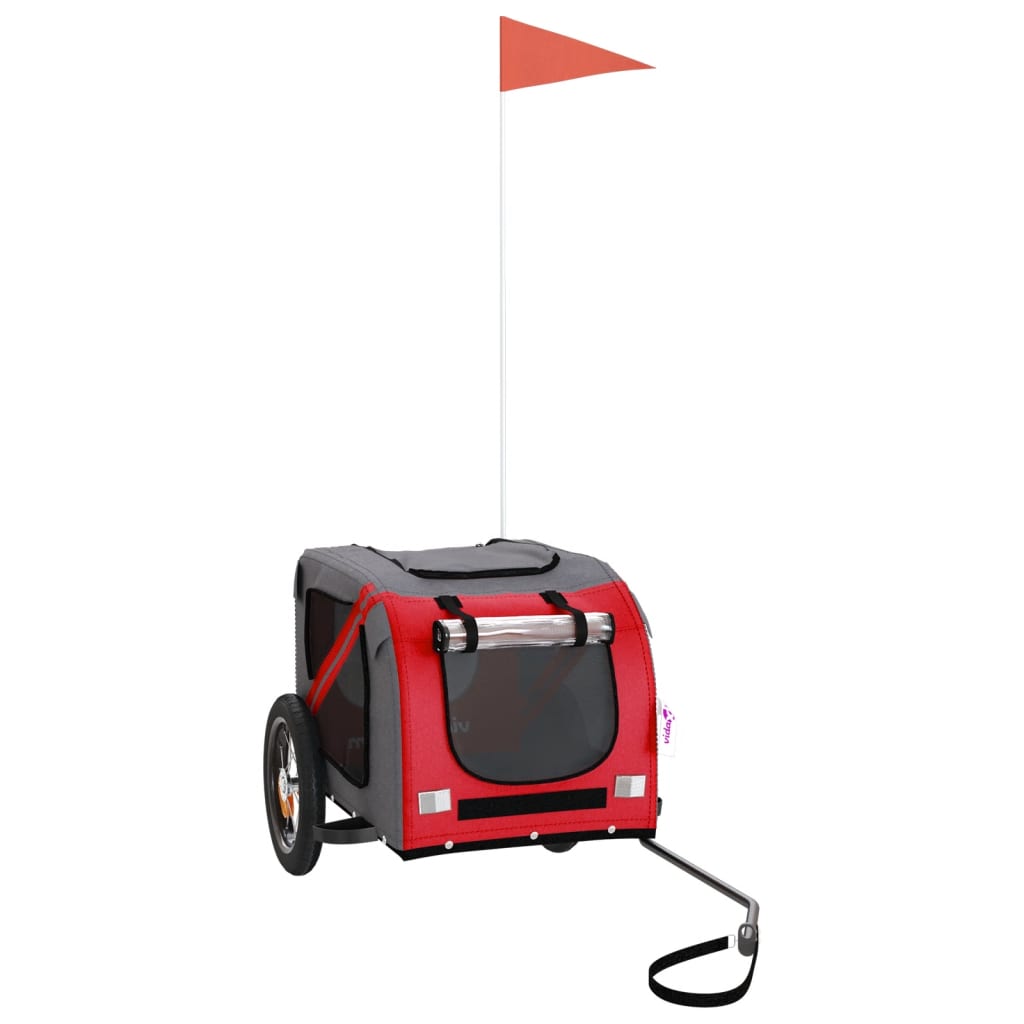 Remorque de vélo pour chien rouge et gris tissu oxford et fer