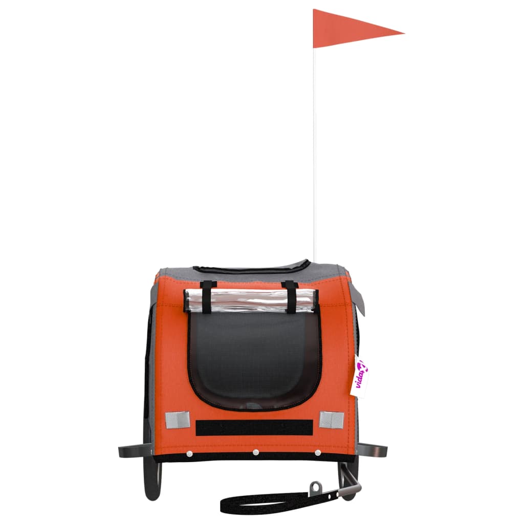 Remorque de vélo pour chien orange et noir tissu oxford et fer
