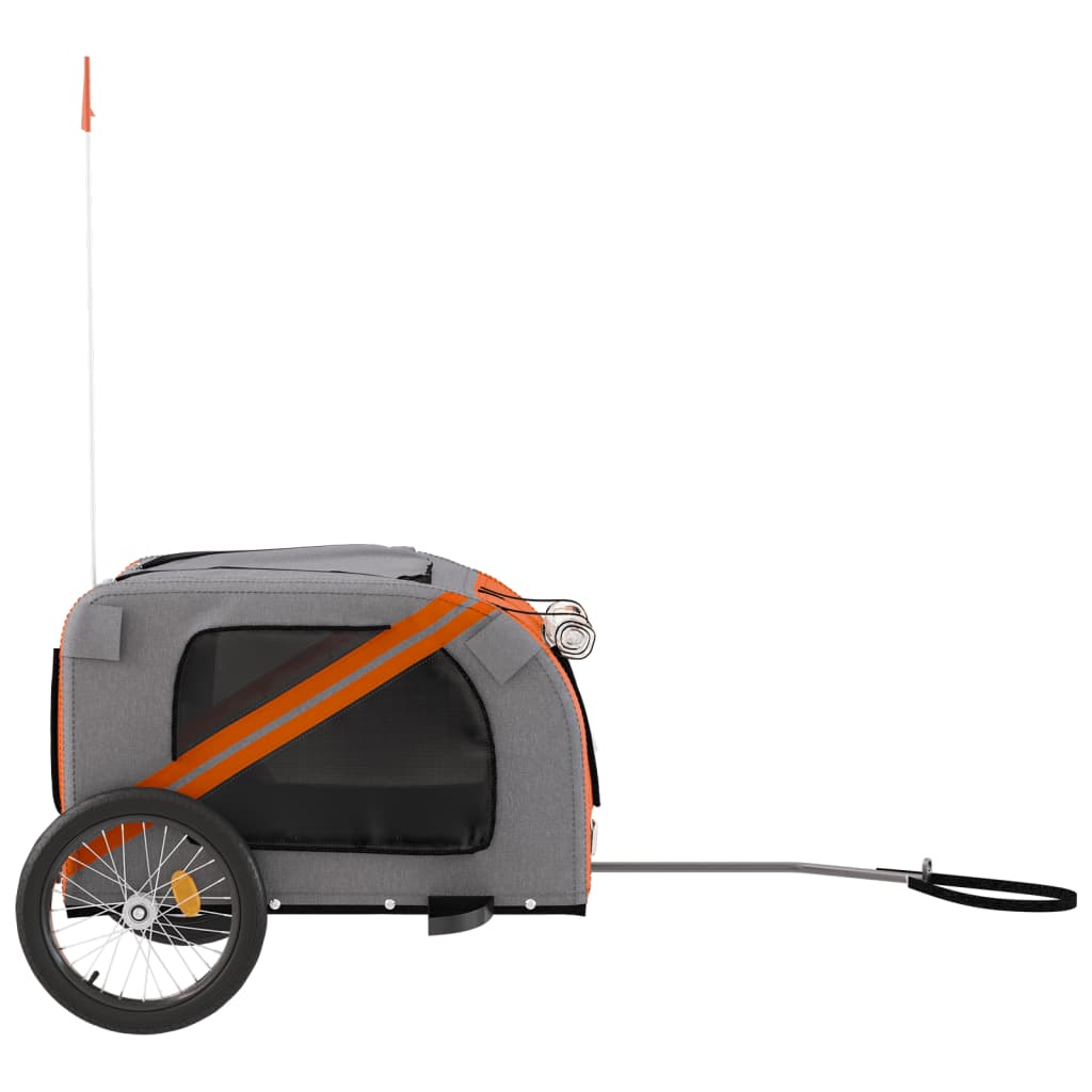 Remorque de vélo pour chien orange et noir tissu oxford et fer