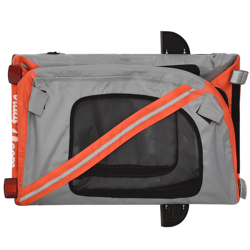 Remorque de vélo pour chien orange et noir tissu oxford et fer