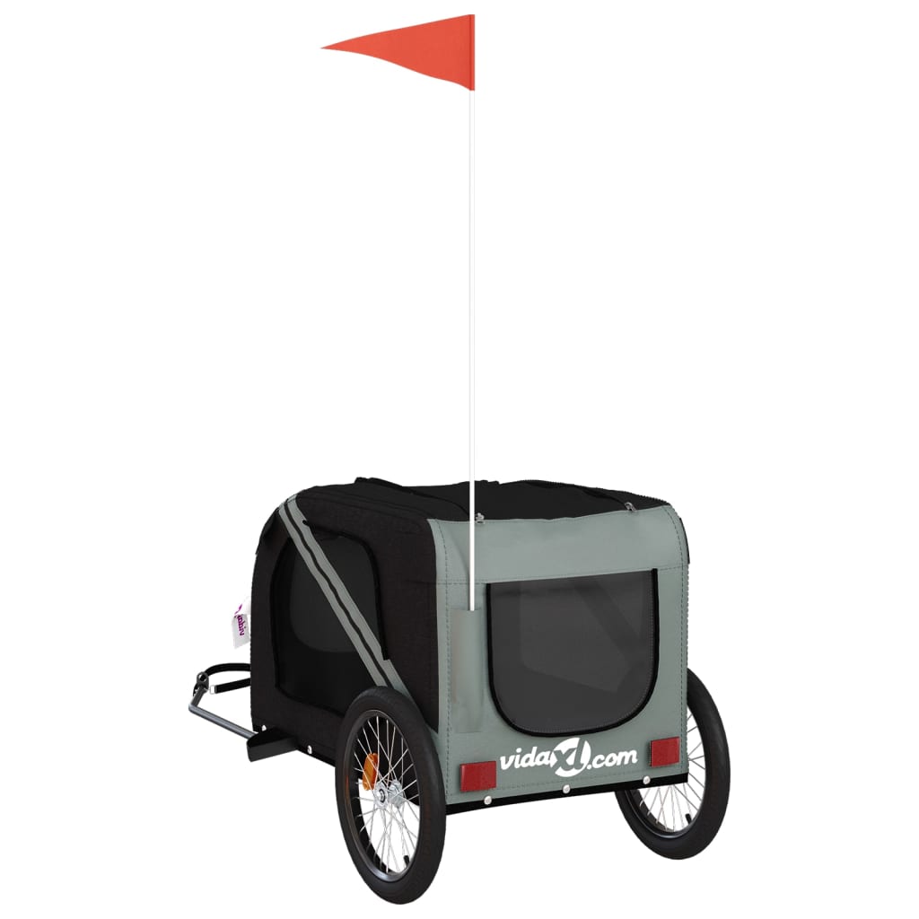 Remorque de vélo pour chien noir et gris tissu oxford et fer