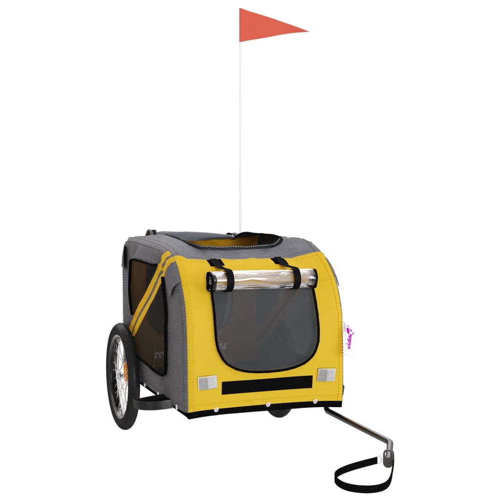 Remorque de vélo pour chien jaune et gris tissu oxford et fer