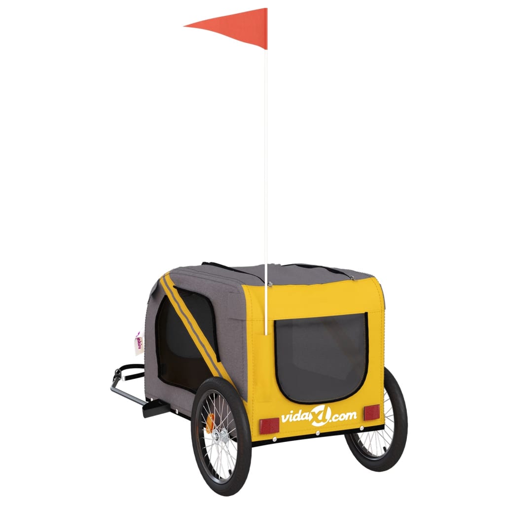 Remorque de vélo pour chien jaune et gris tissu oxford et fer