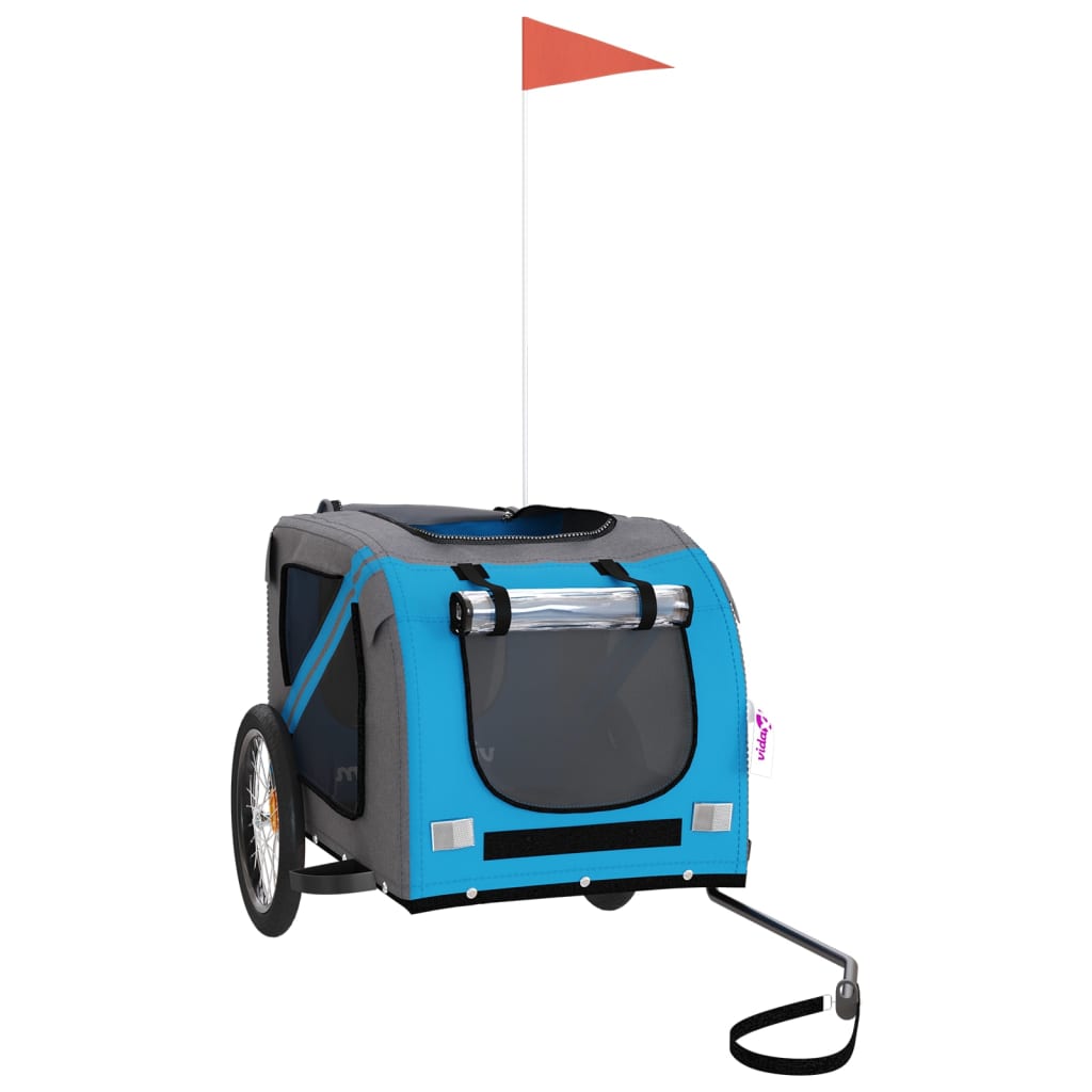 Remorque de vélo pour chien bleu et gris tissu oxford et fer