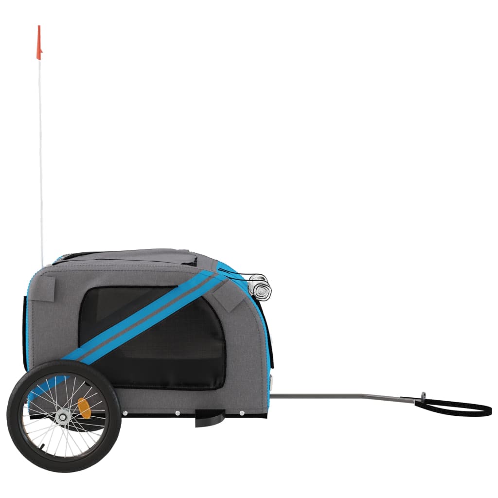 Remorque de vélo pour chien bleu et gris tissu oxford et fer