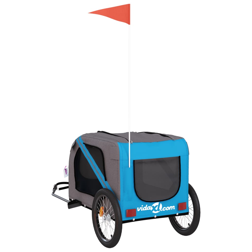 Remorque de vélo pour chien bleu et gris tissu oxford et fer