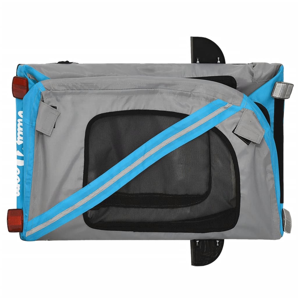 Remorque de vélo pour chien bleu et gris tissu oxford et fer