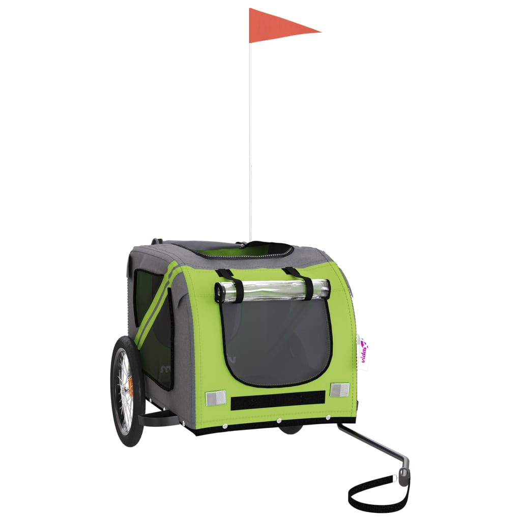 Remorque de vélo pour chien vert et gris tissu oxford et fer